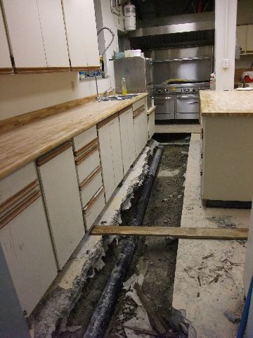 The trench continues into the old kitchen